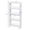 Multifunctional Shelf with Casters, Narrow Design, 4 Compartments, 45x15x91 cm, White