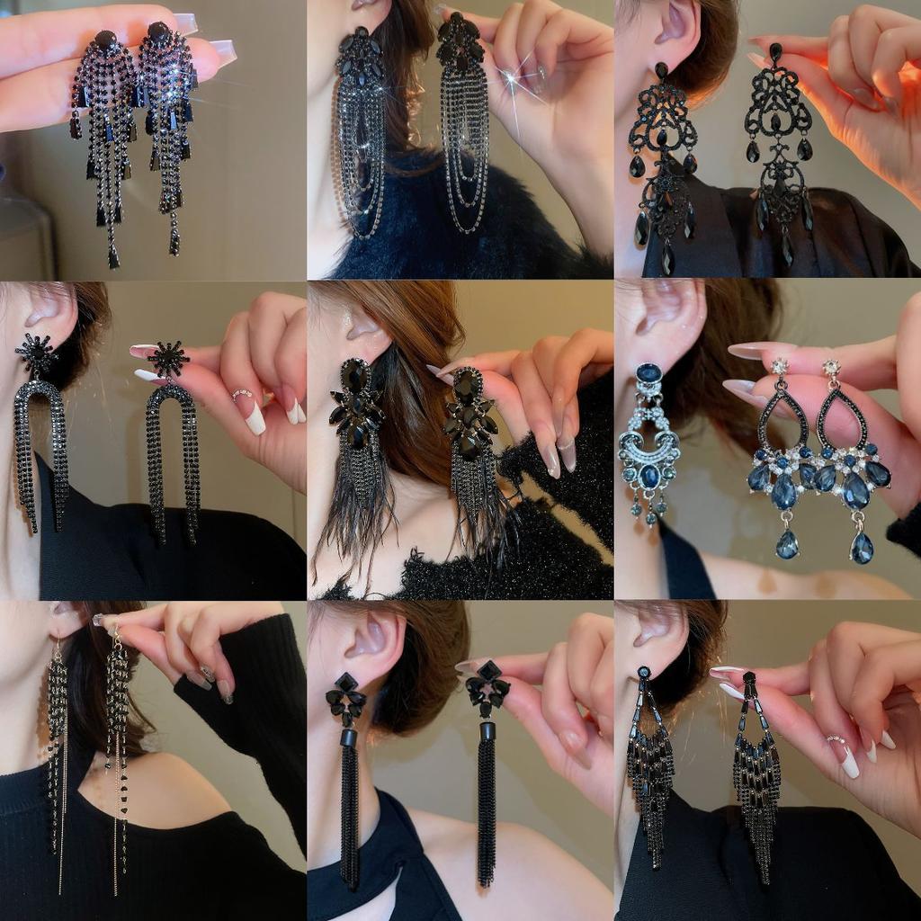 Silver Needle Feather Fringed Earrings Long Light Luxury Atmospheric Stud Earrings Personalized Design Earrings