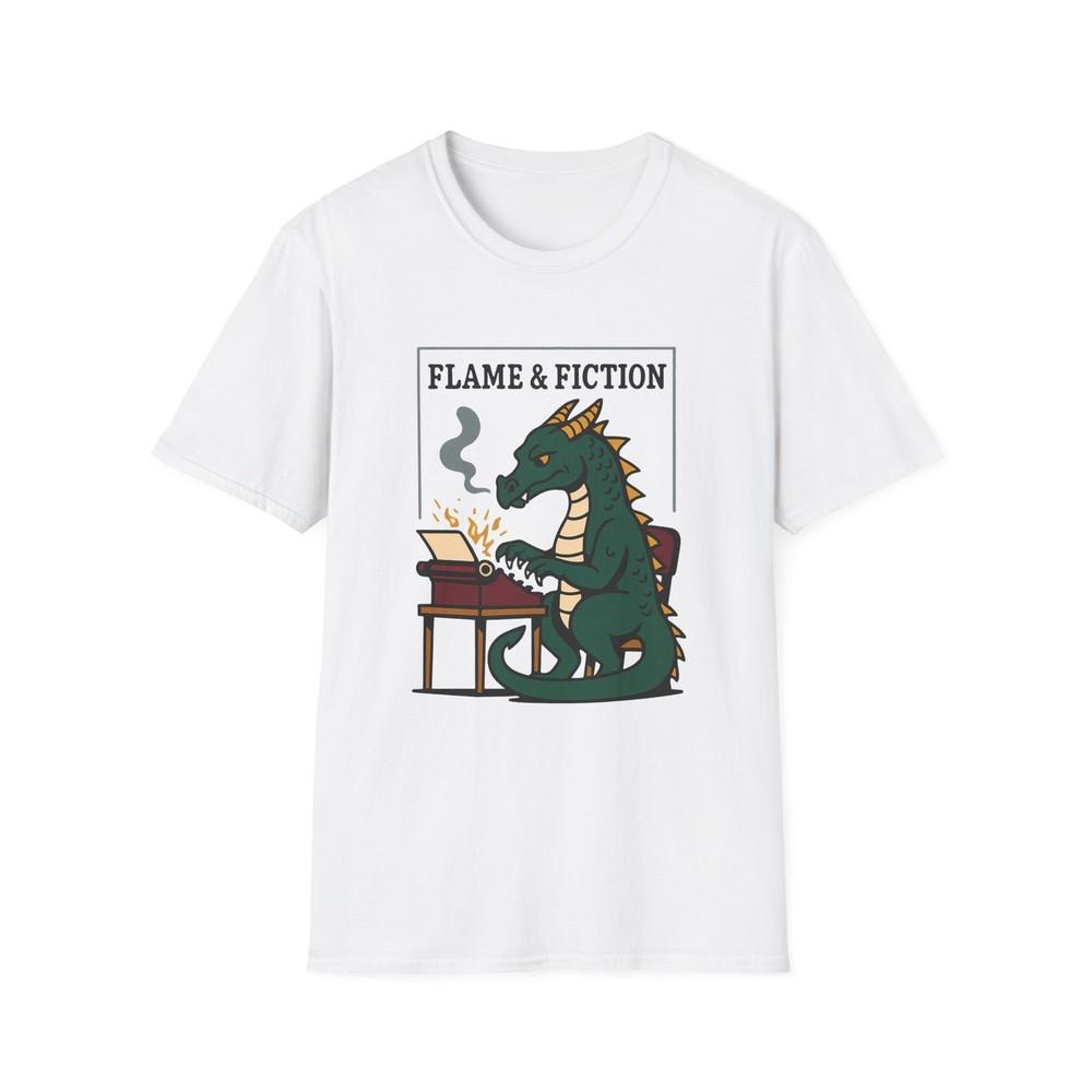 Unisex Softstyle T-Shirt Whimsical Dragon Typing At Vintage Typewriter