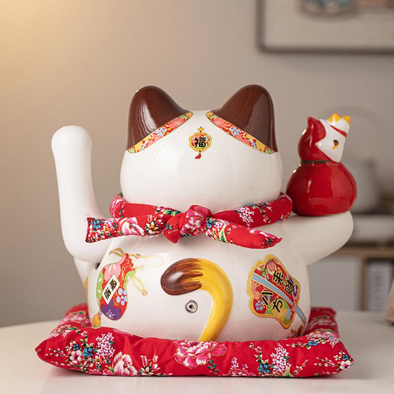 34 см большой керамический орнамент Maneki Neko счастливая кошка статуэтка машет рукой, манящая удачу кошка магазин компания украшения подарок