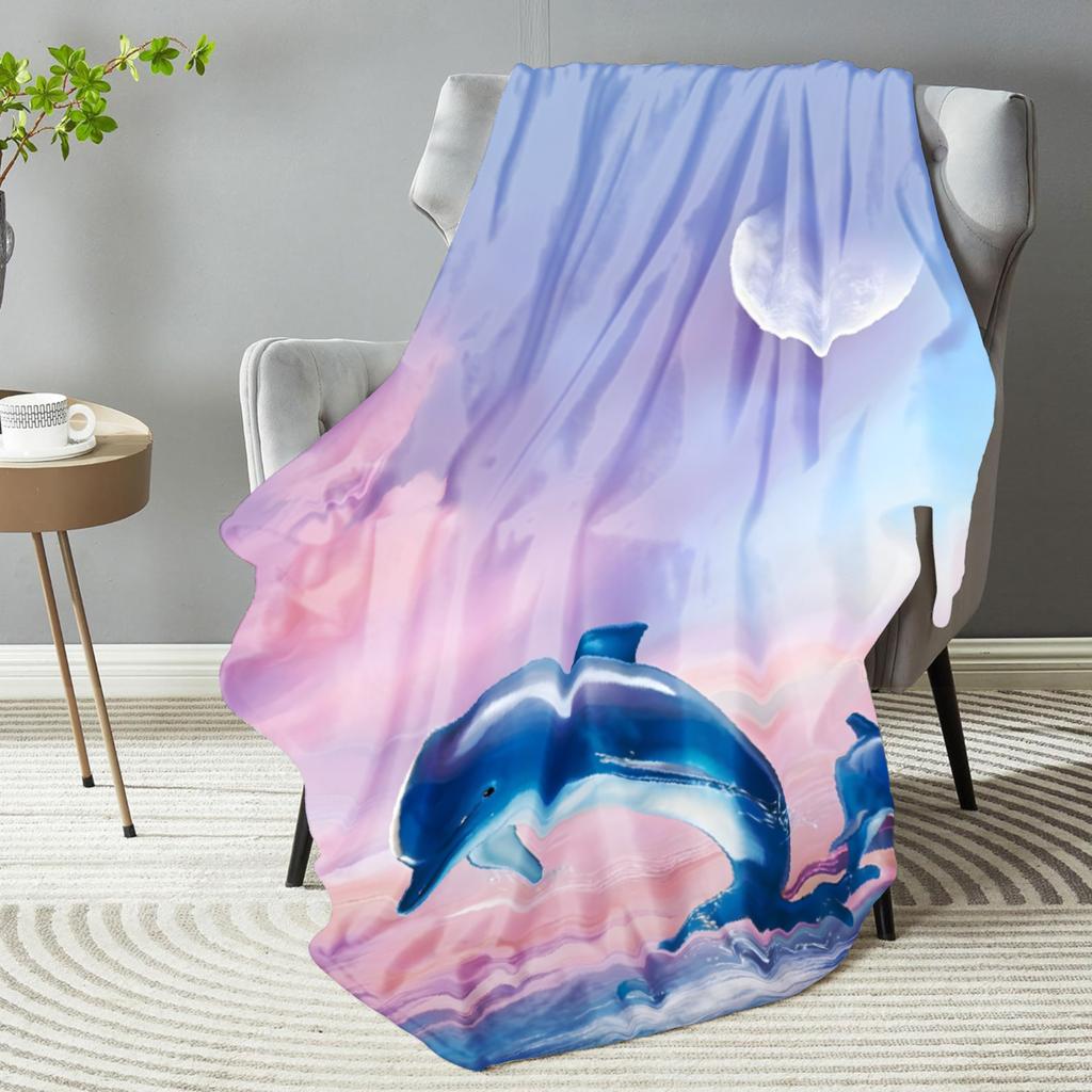 1 шт. Розовое одеяло в стиле мечты с 3D-принтом дельфинов, удобное фланелевое одеяло для дома, гостиной, спальни, для украшения, подарок на день рождения