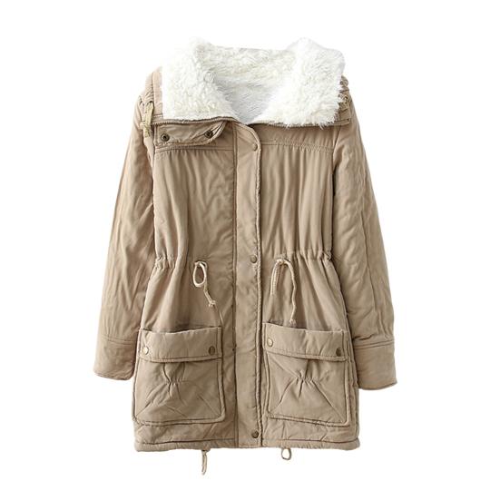 Зимняя женская куртка из утолщенного плюша с отложным воротником, длинными рукавами, эластичным поясом, карманами, застежкой-молнией, пальто средней длины, ветрозащитное теплое пальто