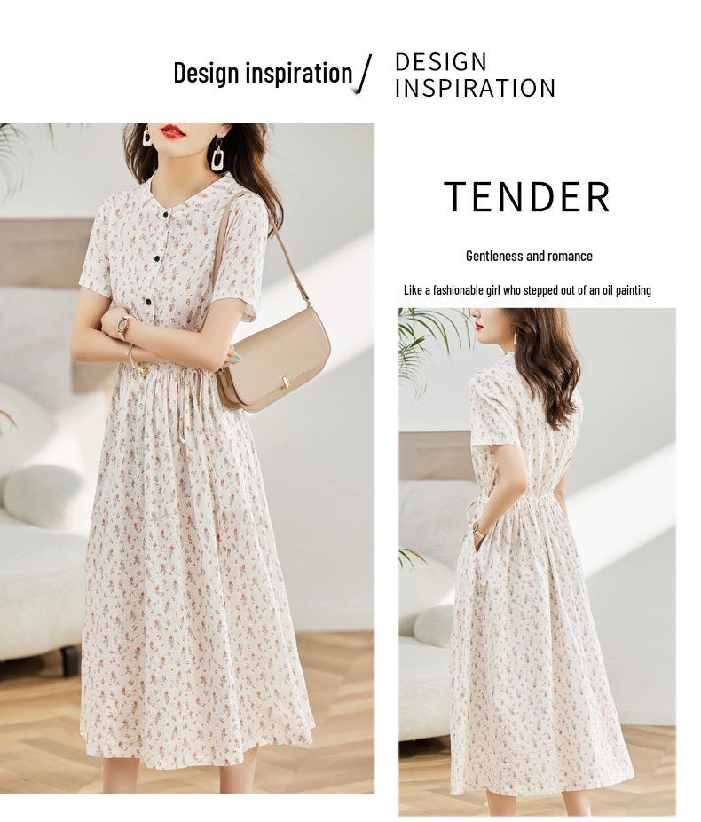 Женское летнее платье 2025 года с цветочным принтом из хлопка и льна - с коротким рукавом, приталенное, длинное, омолаживающее, модная повседневная одежда для мам