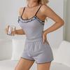 Two-Piece Set School Pajamas Women Loungewearsexy Lace Halter Shorts Casual Comfortable Grey Girl Homewear Solid Sleepwear