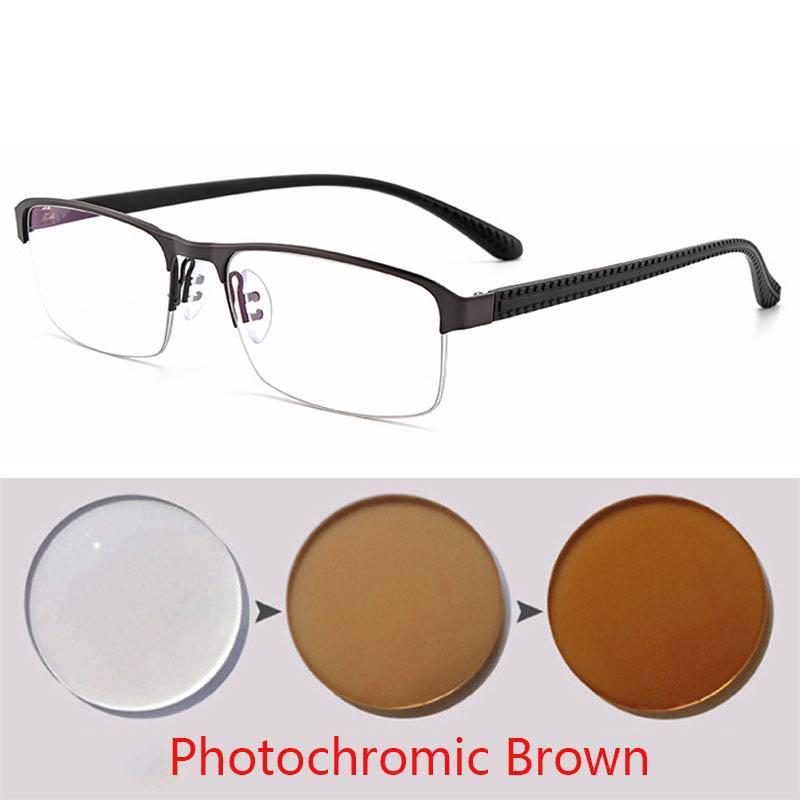 Фотохромные Очки для Чтения Мужские Асферические Жесткие Смоляные Линзы Читалки Очки Гибкие Дужки Ножки Полуободковые Мужские Пресбиопия