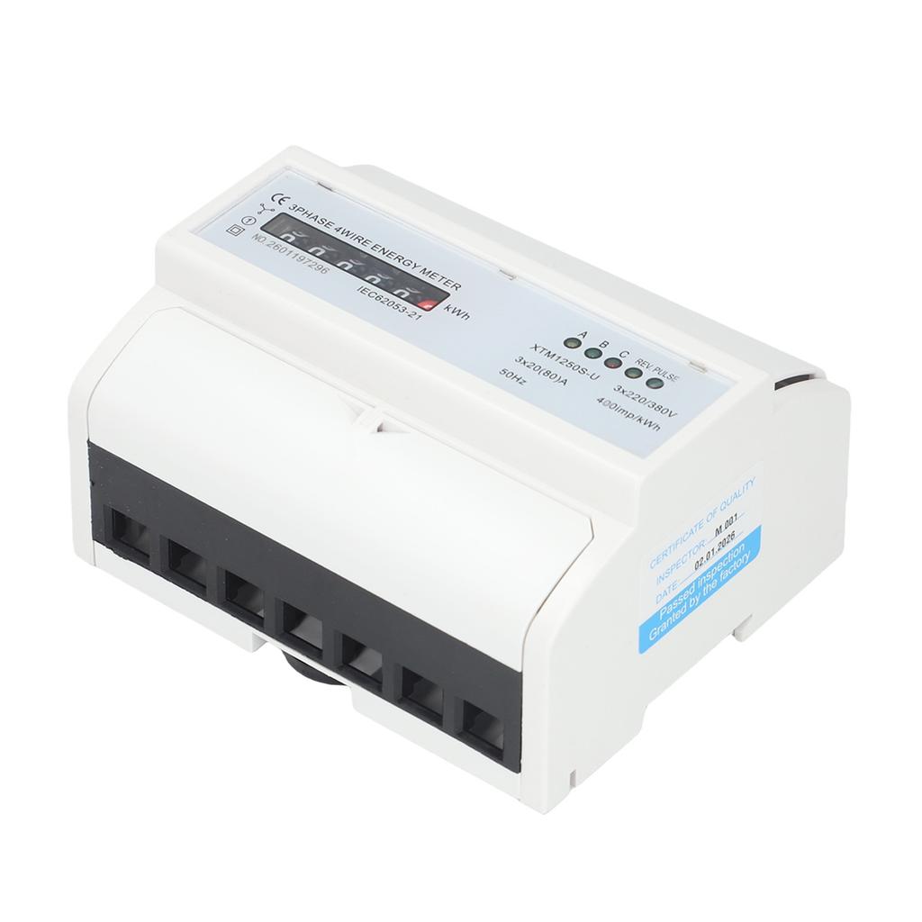 3 Phase Electric Meter DIN Rail Energy Meter 3 Phase KWh Meter 20(80)A 4 Wire Three phase LCD Rail Meter with Anti Interference High  for Indoor Fixe