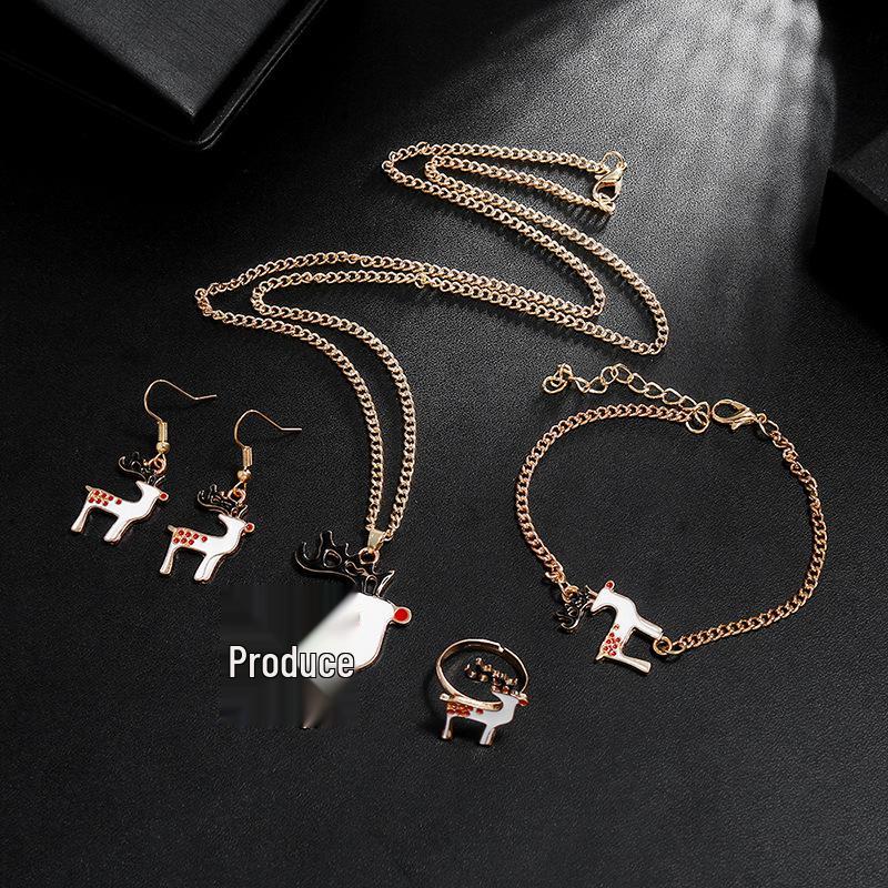 Рождественский милый набор: ожерелье, кольцо, серьги и браслет с Сантой - Европейский и американский стиль