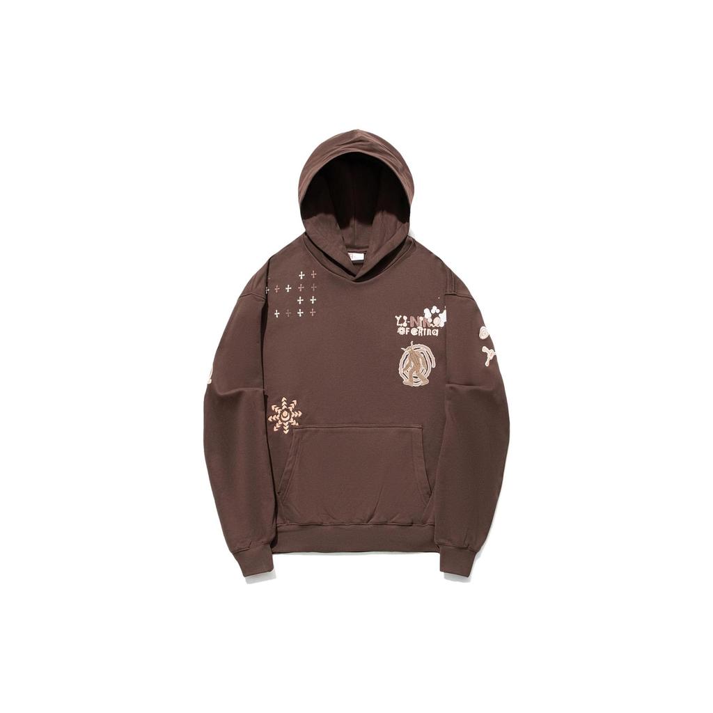 Li Ning Graphic Print Hooded Sweatshirt Unisex Sweatshirt Brown AWDT703-3