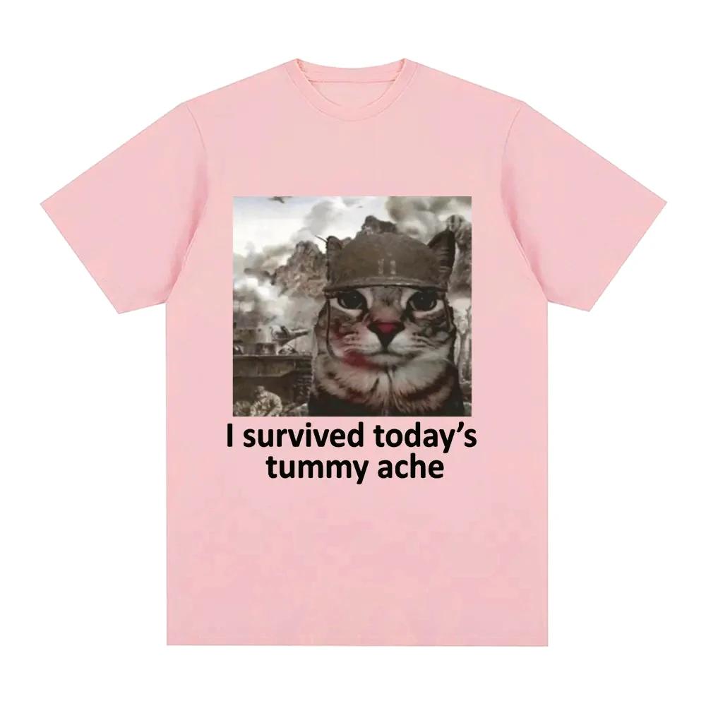 Camiseta con estampado creativo de gato divertido para mujer ropa de calle informal ropa suave de veranoI Survived Todays