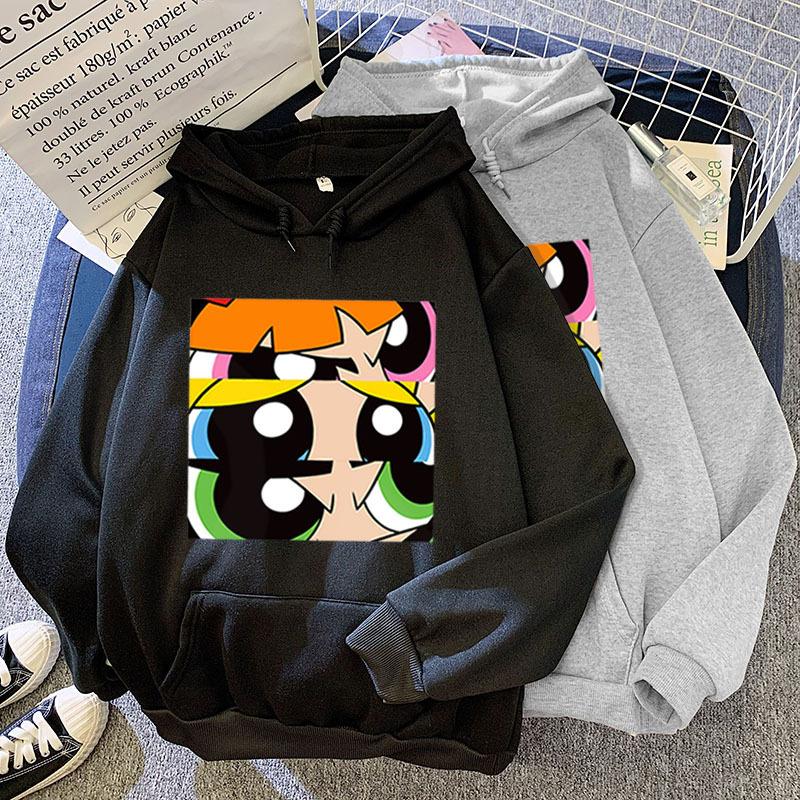 The New Candy-colored Sweatshirt and The Three-grid Printed Hooded Sweatshirt of The Powerpuff Girls for Autumn and Winter