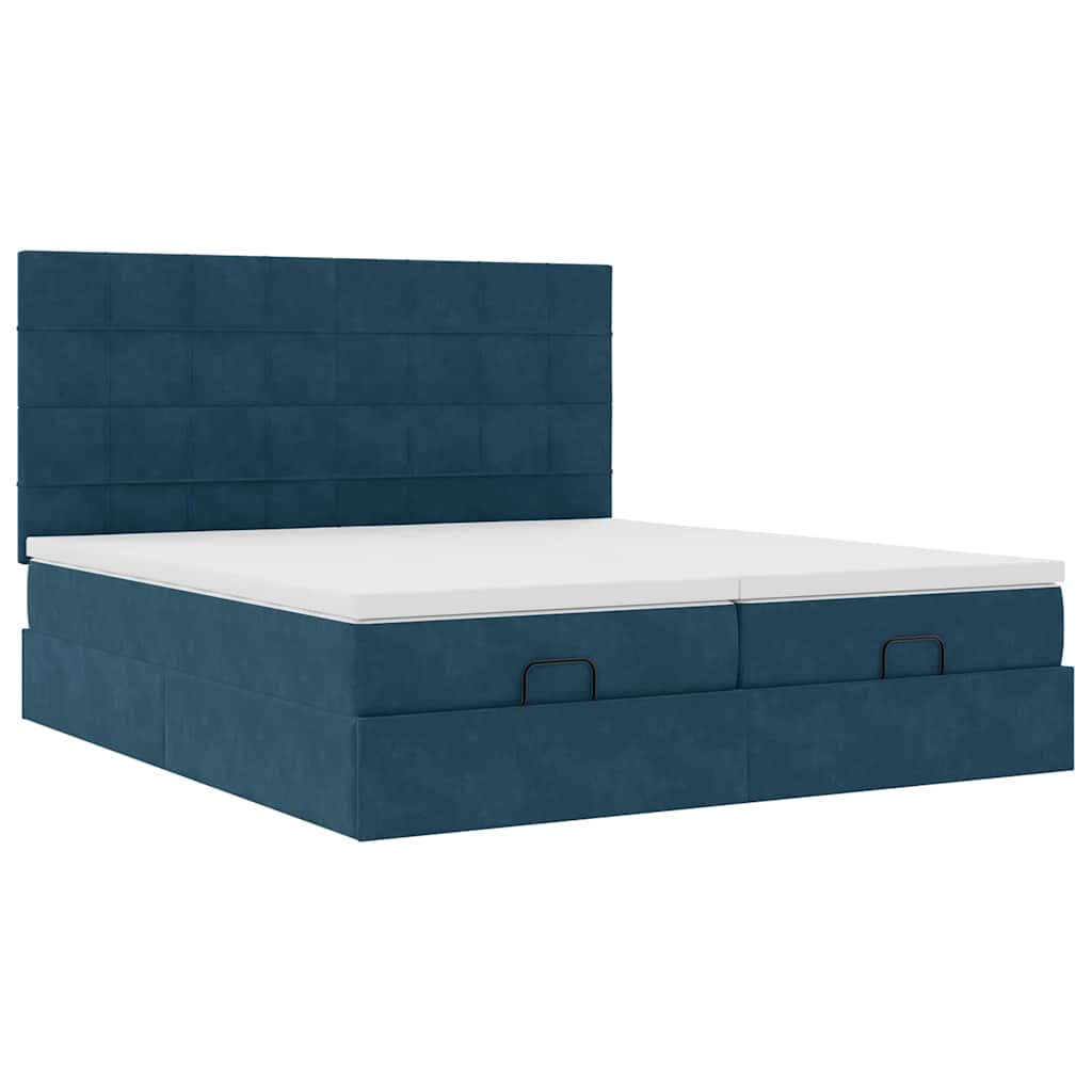 Ottoman Bed with Mattresses Dark Blue 160x200 cm Velvet