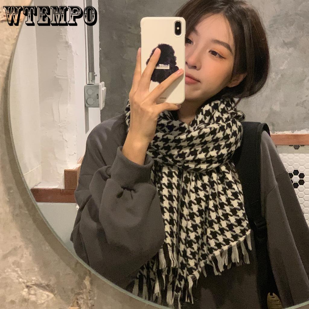 Elegant Scarf For Women Casual Plaid Tassel Knitted Student Winter Warm Female Thick Blanket Long Wrap Shawl