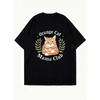 Черная футболка оверсайз с принтом «Orange Cat Mama Club» для женщин, повседневная одежда, летний наряд, уличная мода