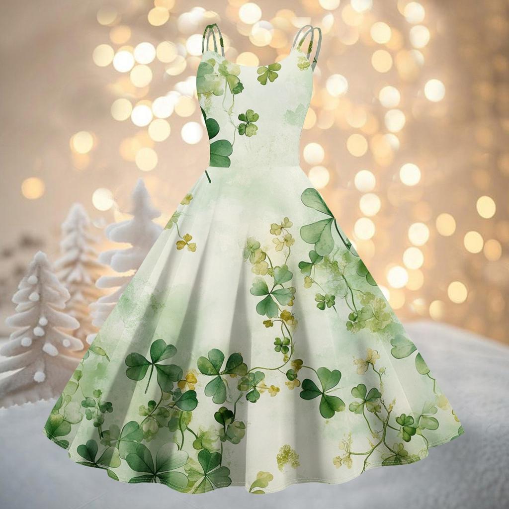 Women's Fashion St. Patrick's Day Printed Sexy Strapless Gothic Cocktail Dress Punk, Vintage Dress.