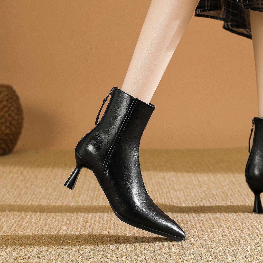 Женские осенне-зимние туфли на высоком каблуке из мягкой кожи, остроносые тонкие ботильоны 2024, новые женские ботильоны на тонком каблуке, белые ботильоны на высоком каблуке для женщин