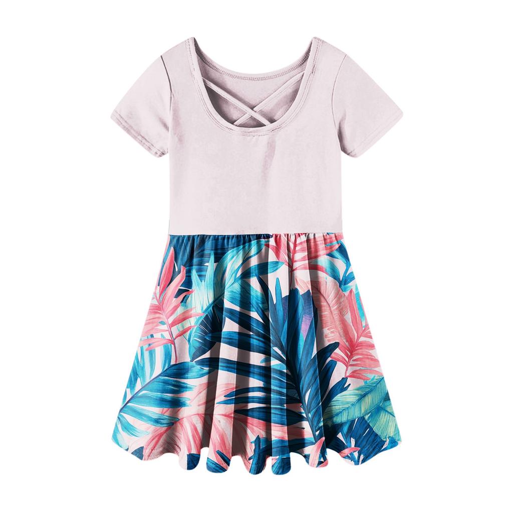 Летнее платье для девочек, платье для малышей, однотонное повседневное платье-футболка с коротким рукавом А-силуэта
