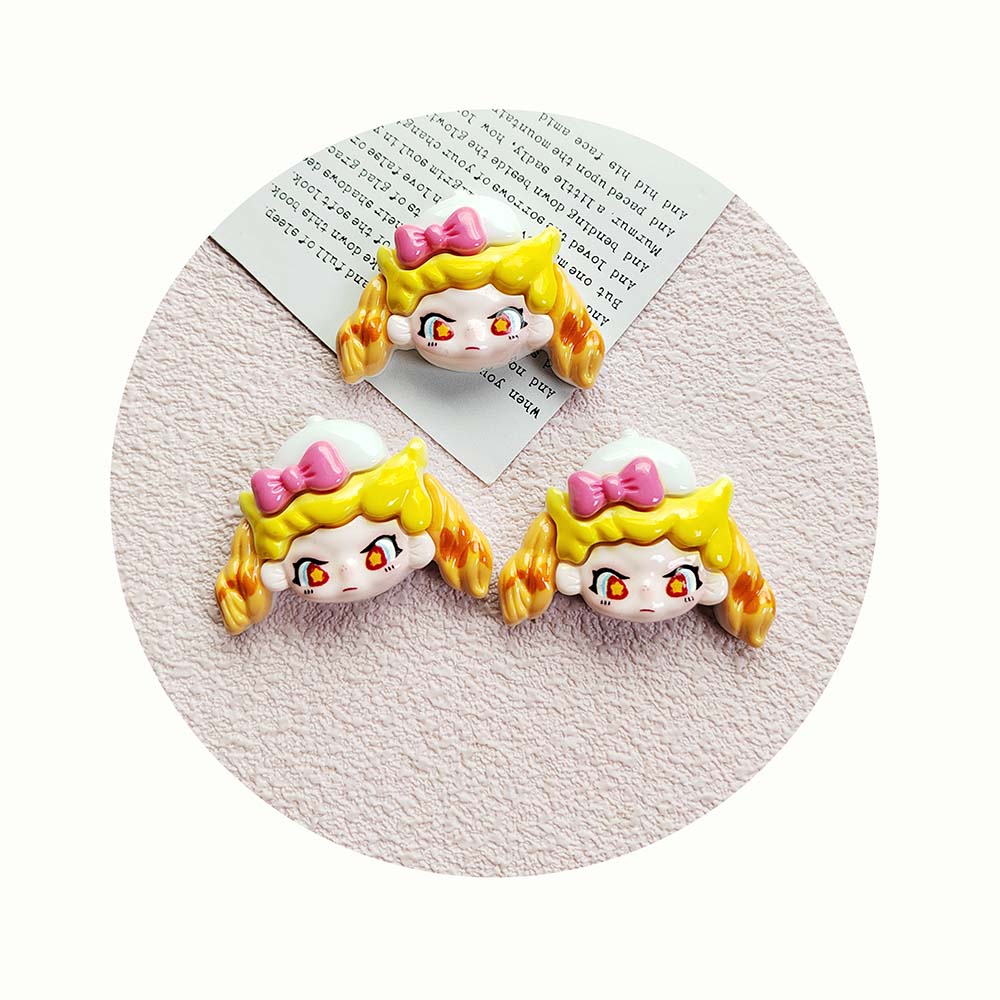 100 шт. Смоляные кабошоны-украшения Kawaii с плоской задней стороной, головки мультяшных девочек для скрапбукинга, аксессуаров для волос и поделок