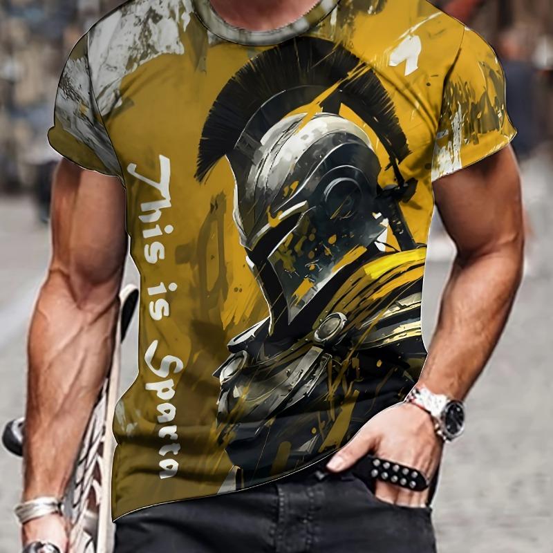 Men's Fashionable 3D Dragon Print Flower T-shirt, Casual Slightly Elastic Breathable Top, Suitable for Outdoor Summer