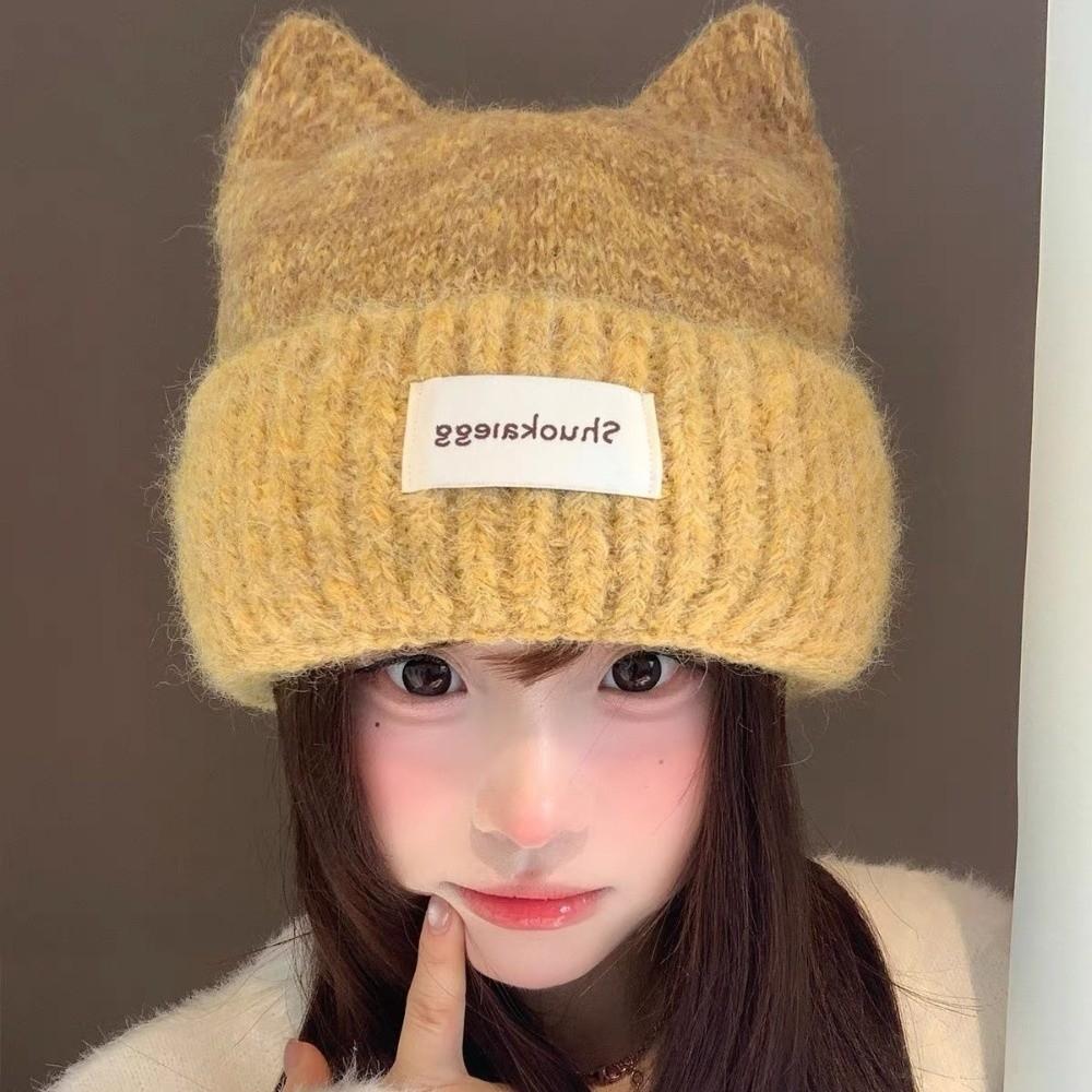 Warm Knitted Beanie Windproof Winter Cap Fashion Cat Ear Hat Cold Weather