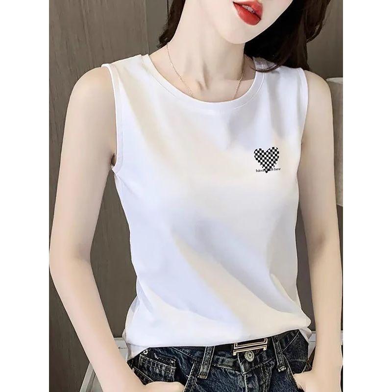 Cotton round Neck Cami Women Summer Outer Wear Plus size Inner wear Korean Style Loose Slimming Base Gray Sleeveless Top