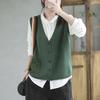 Вязаный жилет, женский кардиган с v-образным вырезом, художественный свободный и универсальный однотонный жилет без рукавов с полым карманом