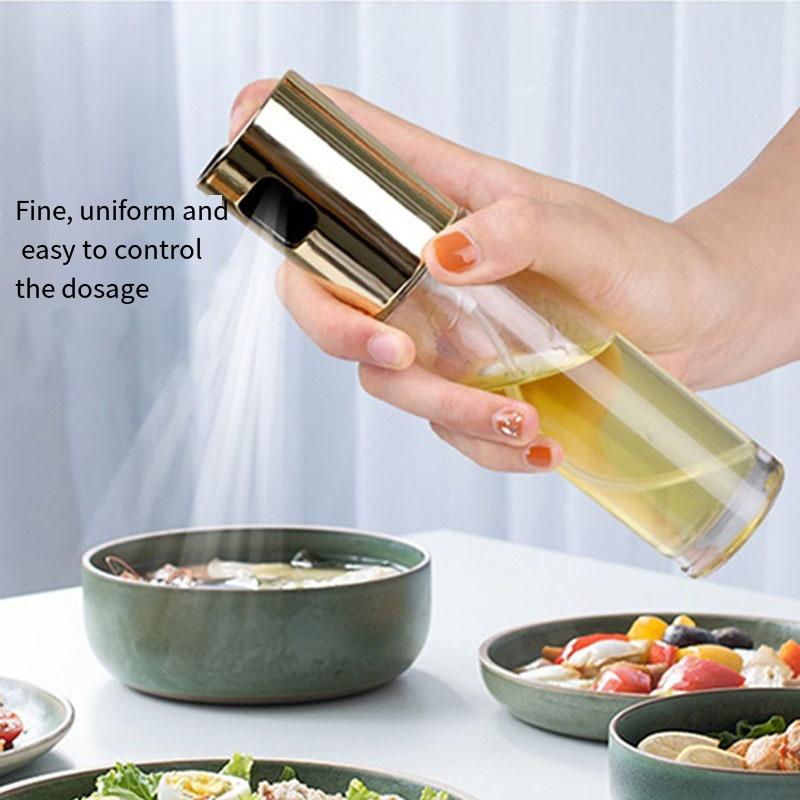 1PC Oil Spray Pot Household Kitchen Glass Stainless Steel Air Fryer Atomizing Mist Food Grade Press Type Small Oil Spray Bottle
