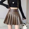 Плиссированная кожаная юбка из искусственной кожи для женщин, осенне-зимняя сексуальная мини-юбка трапециевидной формы с высокой талией, модная одежда в корейском стиле Y2k