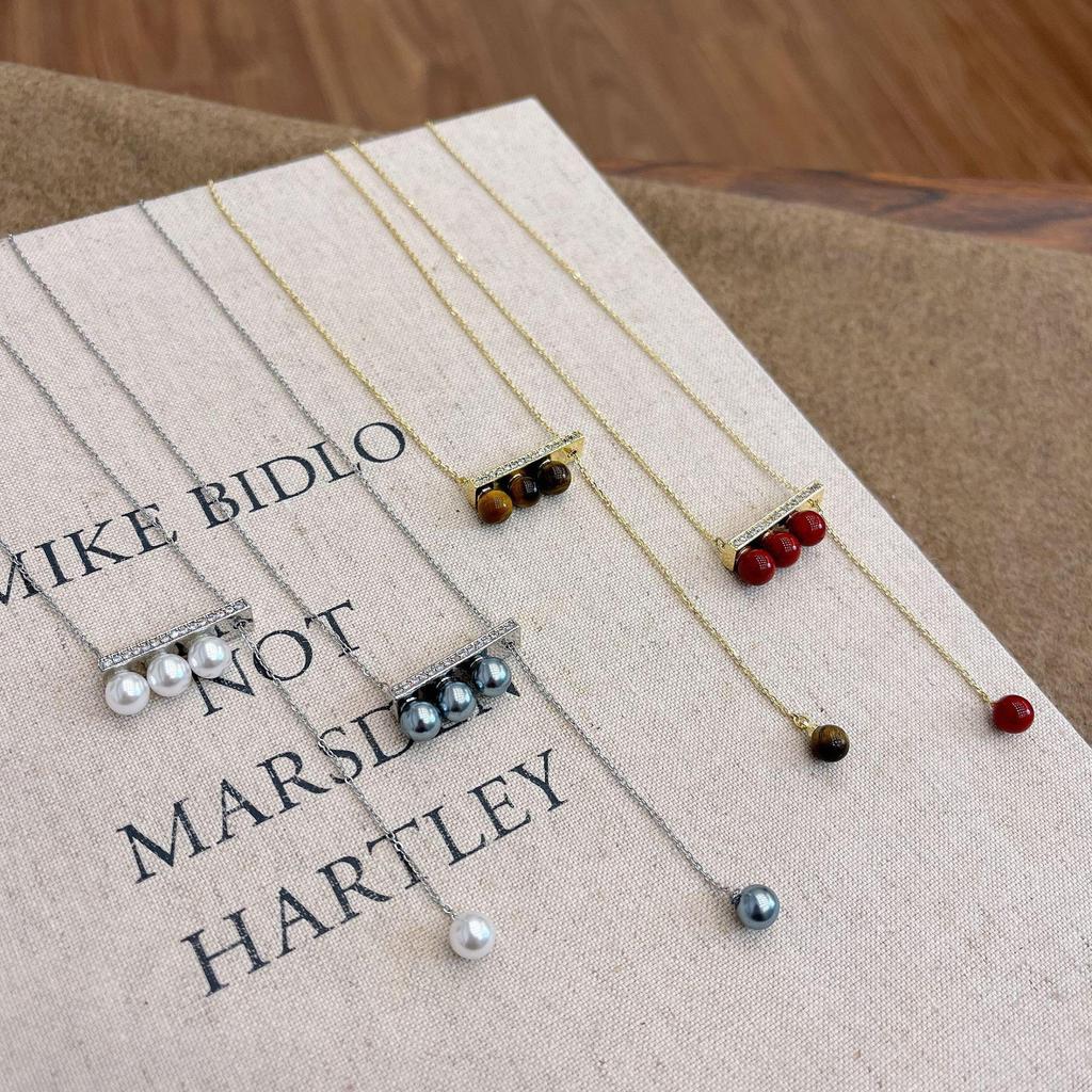 Ожерелье из циркониевого жемчуга с элегантной кисточкой - простая ретро-модная цепочка на ключицу