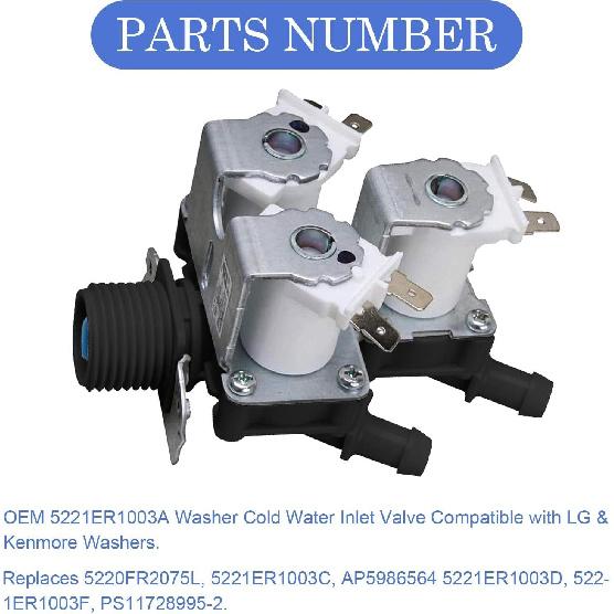 OE.M 5221ER1003A 5220FR2075L Замена клапана подачи воды для стиральных машин LG Tromm & Ken.More с фронтальной загрузкой - Заменяет 5221ER100 5221ER1003D Сборка от