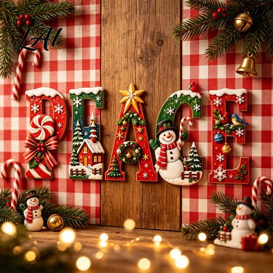 Festive Wall Sign for Christmas PEACE Letter Decor Wood Hanging Holiday Decor Home Party Decoration Rustic Art Living Room Letters