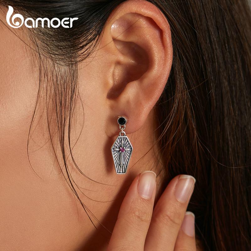 Женские серьги BAMOER из стерлингового серебра 925 пробы, изысканные оригинальные шестиугольные серьги с тиснением креста, ювелирные изделия