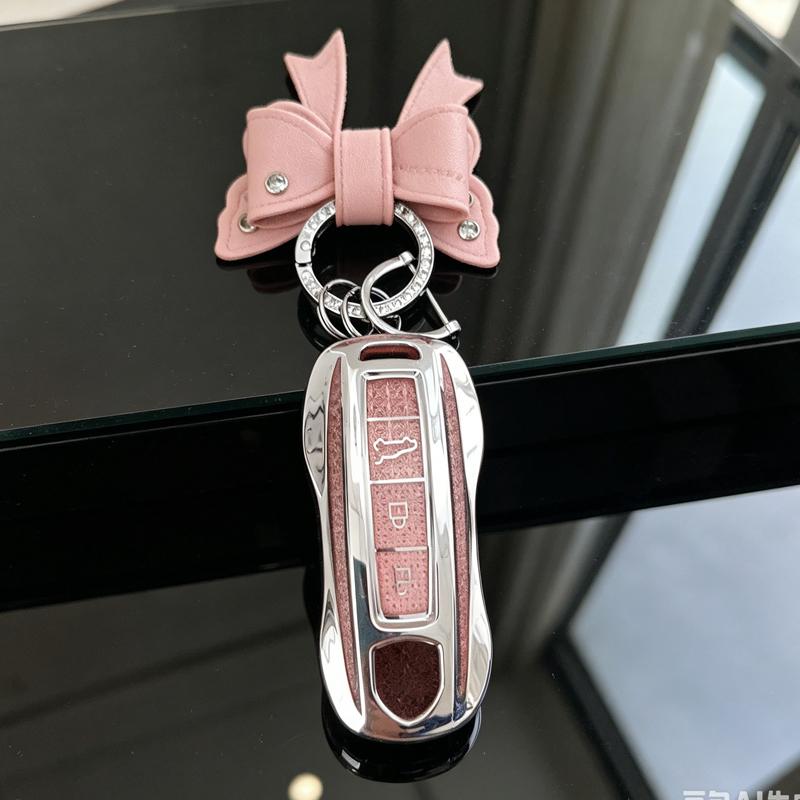 Diamond Style for Porsche Boxster Cayman Panamera Cayenne Macan 718/911 Taycan Remote Smart Car Key Case Cover Fob Bag Keychain