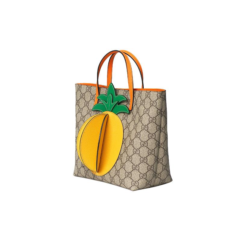 Gucci handbag Three-dimensional pineapple shape presbyopia Logo canvas patchwork Tote bag Tote bag shopping bag children's bag children's style ebony