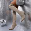 Autumn and Winter New Knee Elastic Boots Pointed Thin Heel Flying Socks Boots Knitted Tube Knee Boots