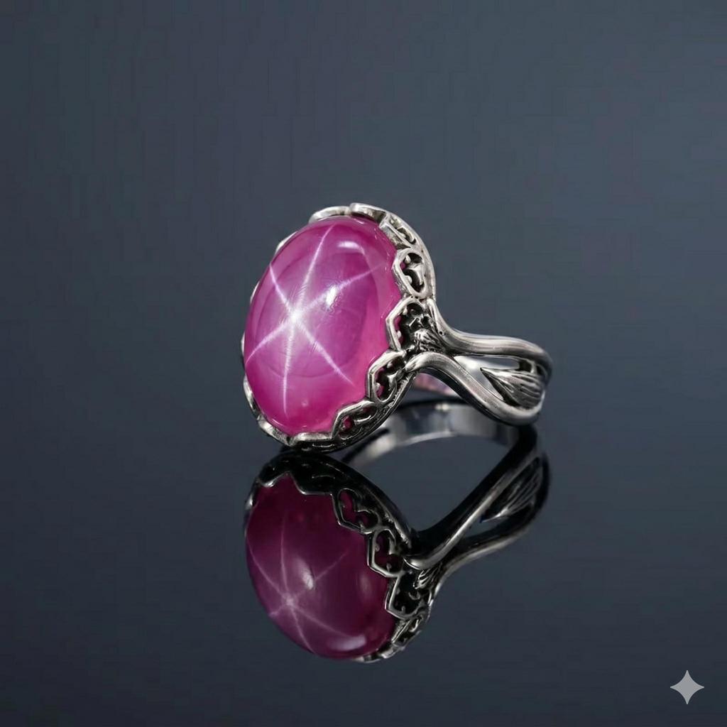 Handmade Pink Star Sapphire Ring, 925 Sterling Silver, Women's Ring for Everyday Wear and Special Occasions, Flash Light Star
