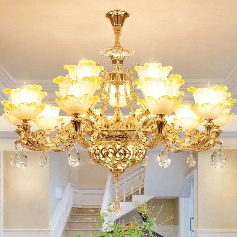Европейские люстры Роскошная вилла Люстра для гостиной Простая атмосфера Спальня Свеча Хрустальная лампа Теплый свет для ресторана