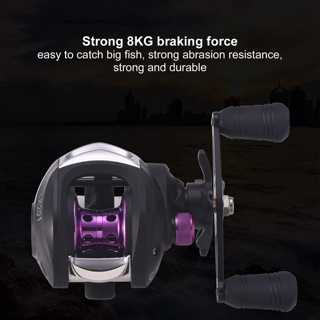 Колесо для рыбалки с магнитным тормозом, катушка для заброса приманки большой емкости, долгий срок службы, легкий вес, может использоваться для рыбалки (LK201 Черный и фиолетовый