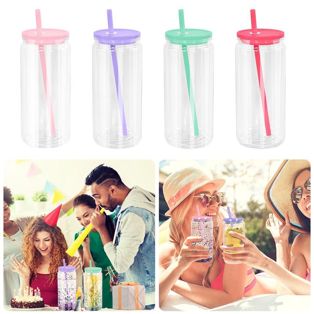 Acrylic Mason Jar Cups Pre Drilled Hole Snow Globe Tumbler NEW Beverage Mugs  Wedding Party