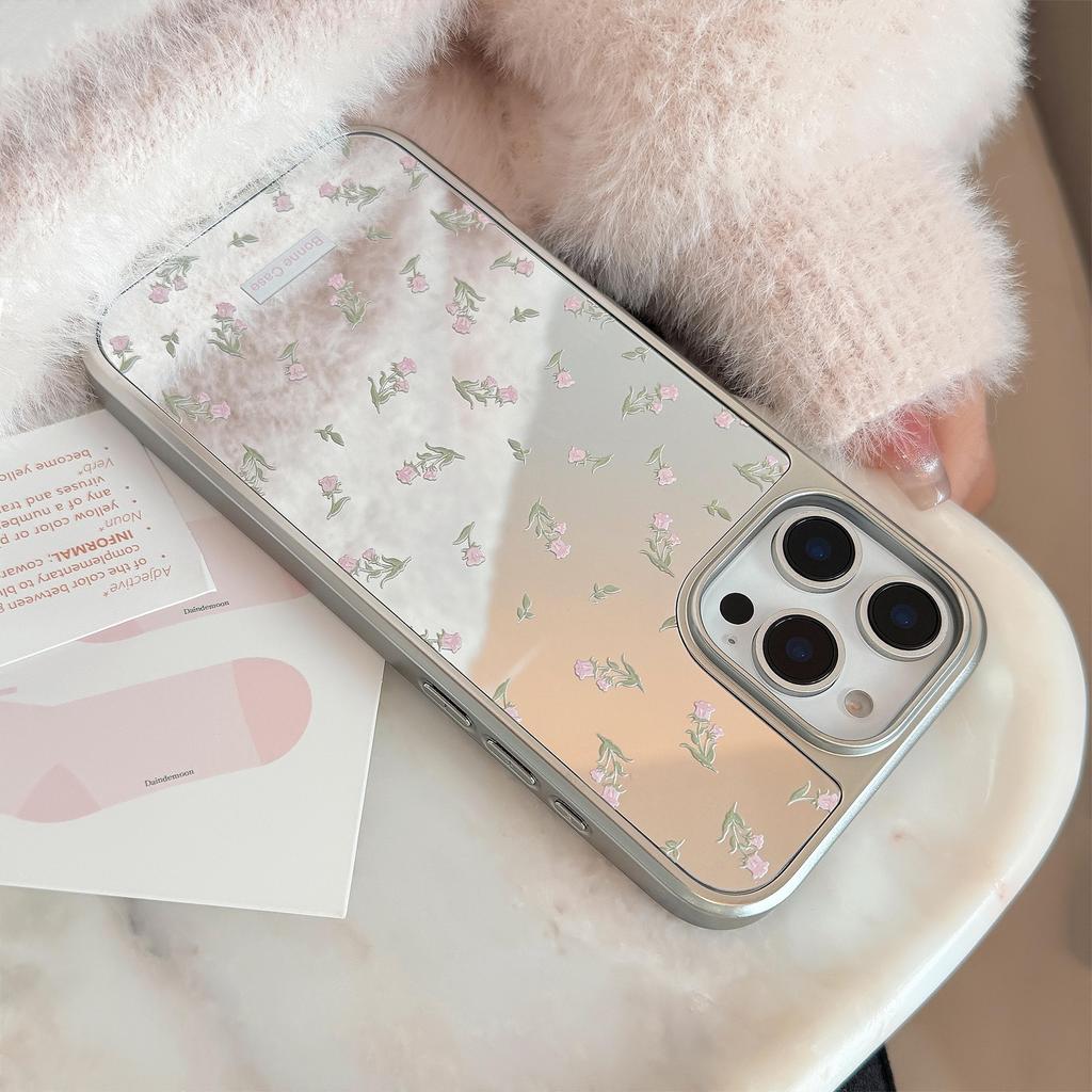 Pink Flowers Suitable for 16 Apple 15pro Max Mobile Phone Case Iphone14 Mirror 13 Electroplating 15 Gentle