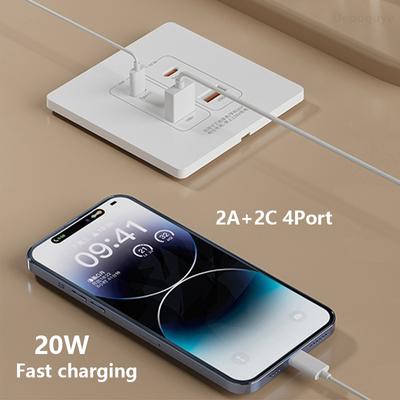 Белая универсальная интеллектуальная настенная розетка USB C, 20 Вт, быстрая зарядка, 4-портовый USB-адаптер, розетка 220 В для ПК
