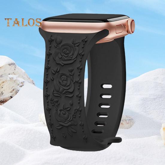 Ремешок для часов с гравировкой и цветочным рисунком Износостойкий дышащий, приятный к коже Не выцветающий силиконовый ремешок для часов с 3D-цветком и гравировкой для Apple Watch