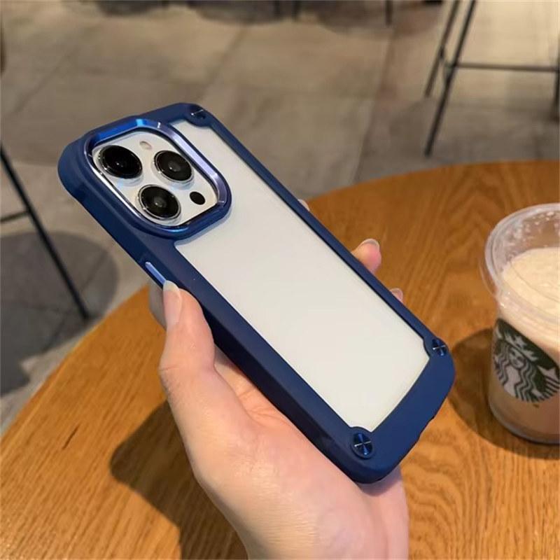 Противоударный бронированный бампер для iPhone 16 15 14 Plus 13 12 11 Pro Max XS XR X Мягкая рамка TPU Гибридный прозрачный прочный чехол
