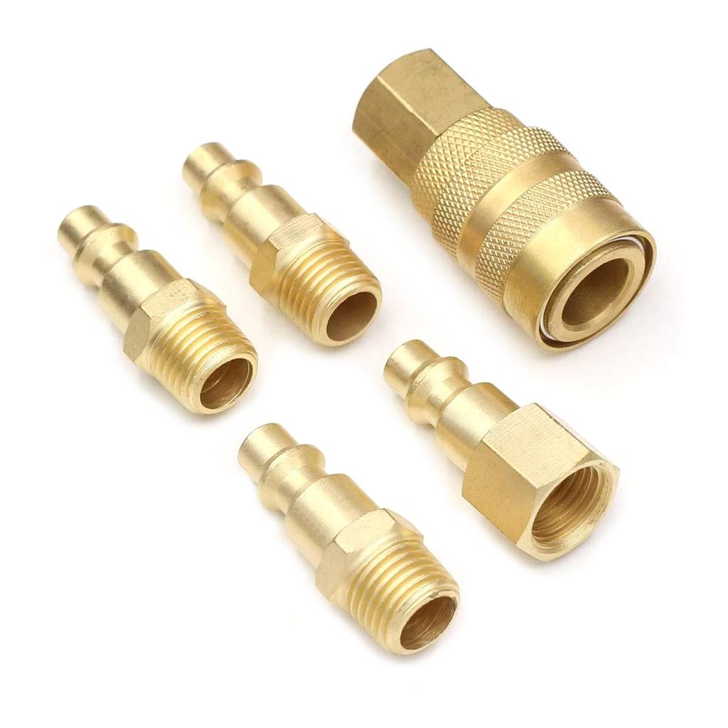 5pcs/set Air Fittings Air Coupler and Plug Kit Solid Brass Quick Connector Set Industrial 1/4" NPT Air Tool Fittings Set