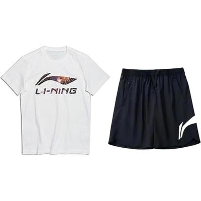 Li-Ning Модный удобный пуловер с круглым вырезом и короткими рукавами с принтом в виде букв, универсальные шорты, повседневный спортивный костюм AHSS971-3+YKSV197-2