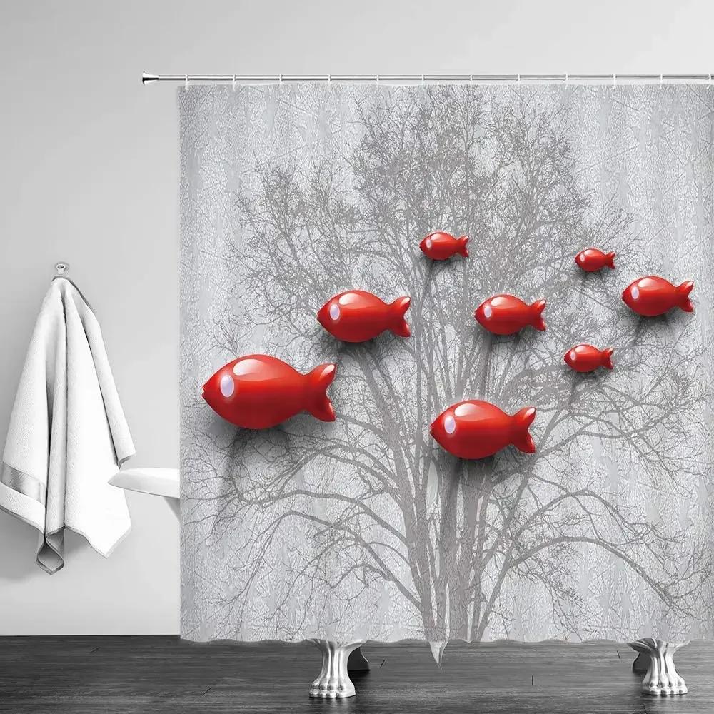 Nature Landscape Shower Curtains Ocean Dolphin Palm Tree Forest Waterfall Scenery Farm Horse Cloth Bathroom Decor Set With Hooks
