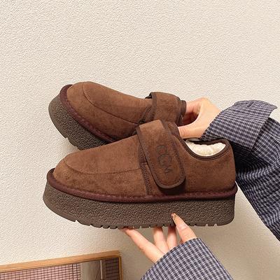 Модные женские модные хлопковые ботинки на толстой подошве Зимние новые с круглым носком Замшевые Противоскользящие Износостойкие Короткие ботинки