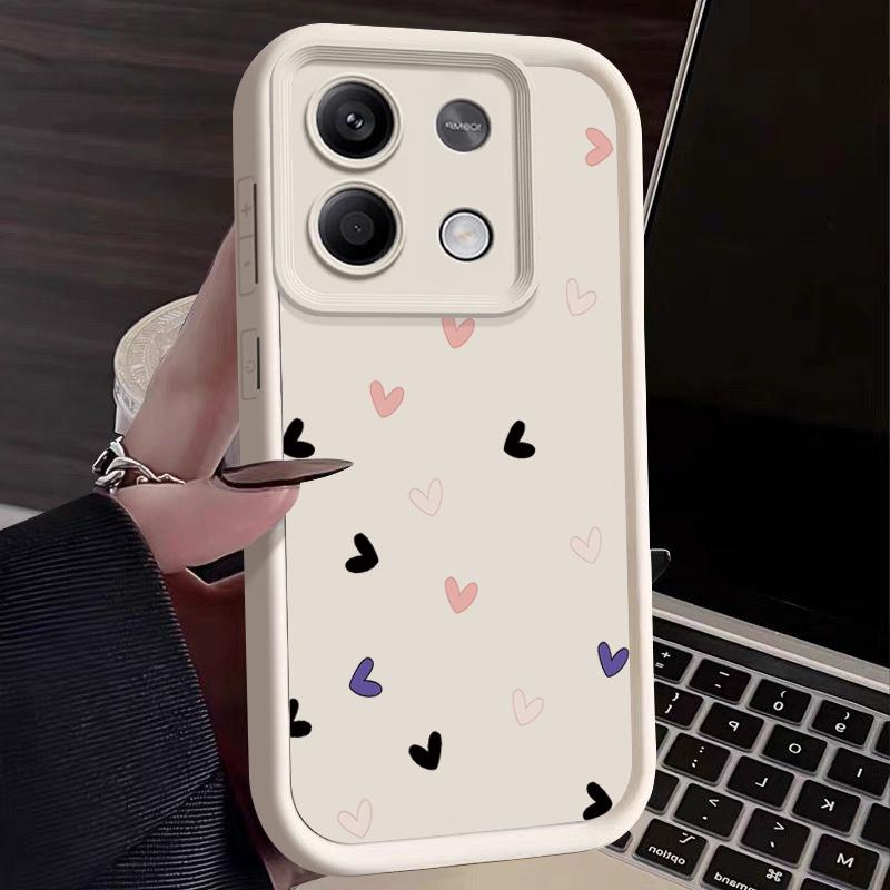 Силиконовый мягкий чехол с узором «Сердечки» для Xiaomi 14t 13t Poco X6 F6 Pro Redmi Note 13 12 11 Pro Матовый противоударный чехол конфетного цвета с защитой объектива