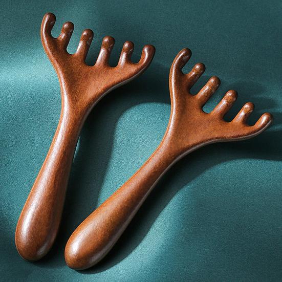 Массажная расческа Yousheng из сандалового дерева с длинной ручкой, лимфодренажный массажный инструмент для снятия мышечного напряжения, акупунктурный массажный инструмент для гуаша с пятью когтями для всей семьи