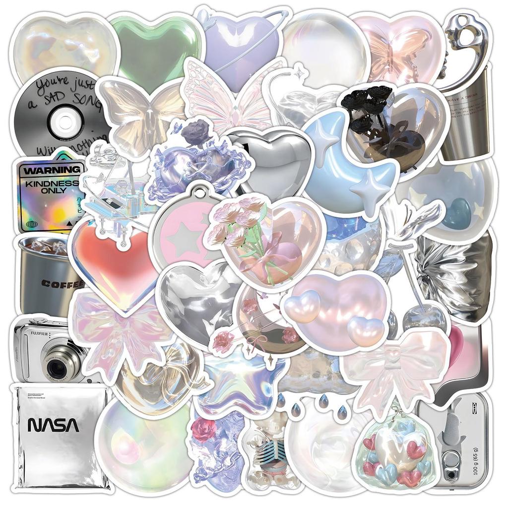 60 листов многоцветных наклеек в стиле ИНС: Реалистичные маленькие объекты в синем, розовом, фиолетовом, желтом и зеленом цветах