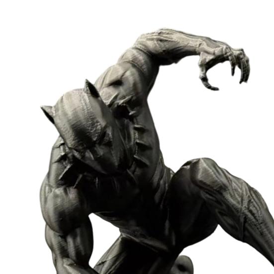 Industrial Style Desk Decor 3D Printed Black Panther Action Figure, Warrior Statue, Unique Gift for Gamers Squat Combat Pose Matte Gaming Collectible